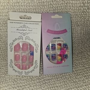 False Nail Set Duo - Pink & Rainbow Chevron Designs